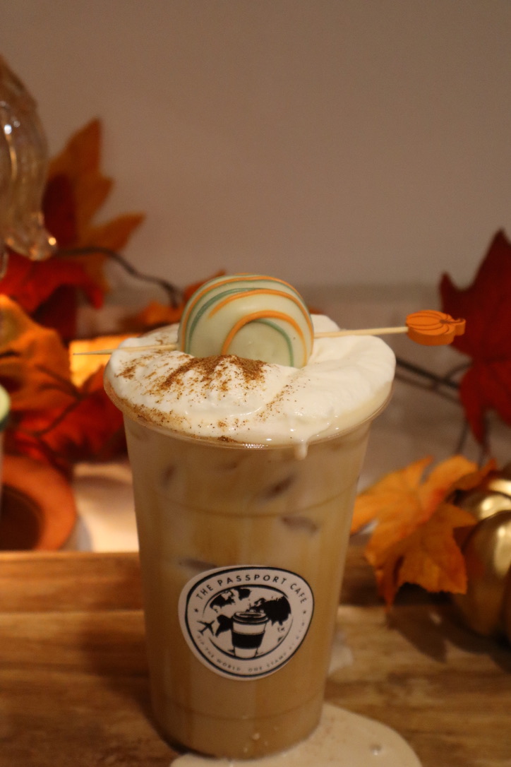 Pumkin spice tres leche latte from The Passport Cafe