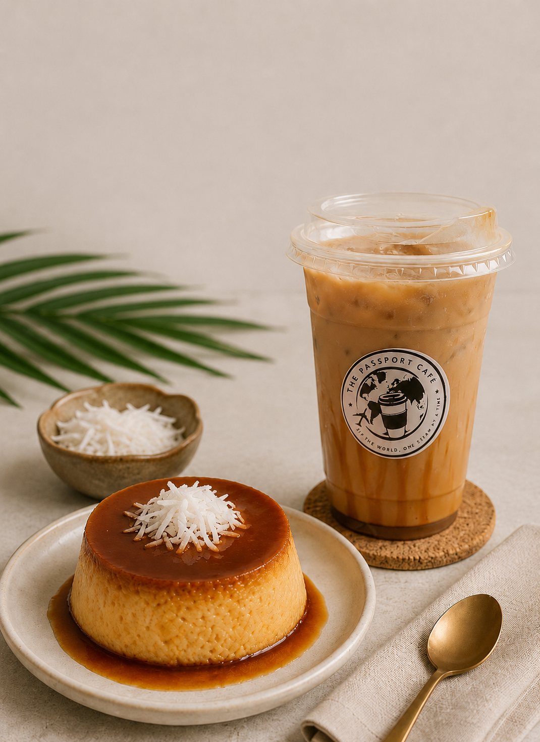 Flan de Coco Latte  at The Passport Cafe