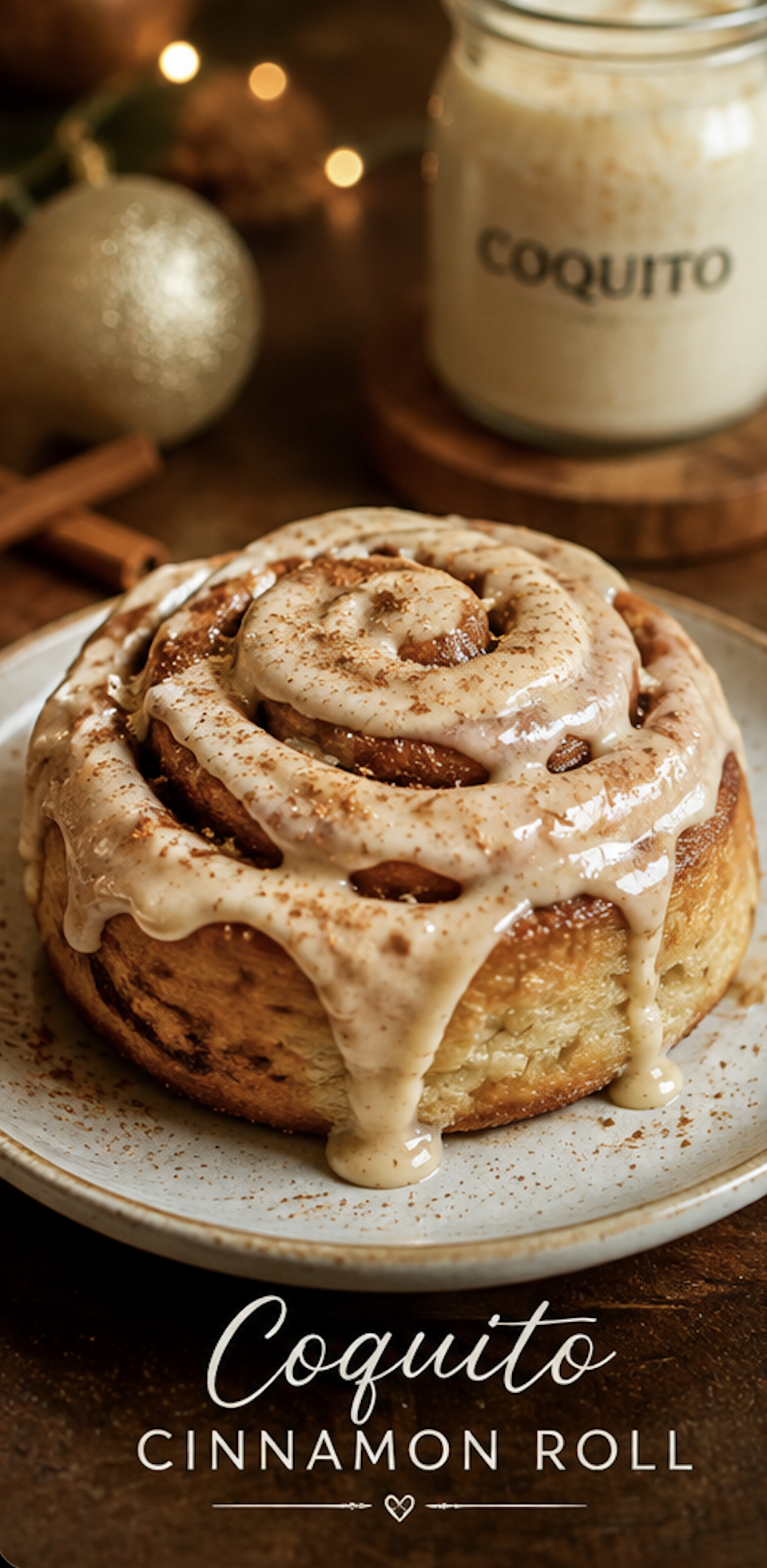 Coquito cinnamon roll from The Passport Cafe