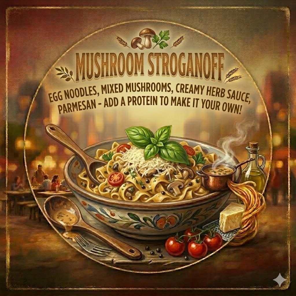 Mushroom Stroganoff at Pasta Nation