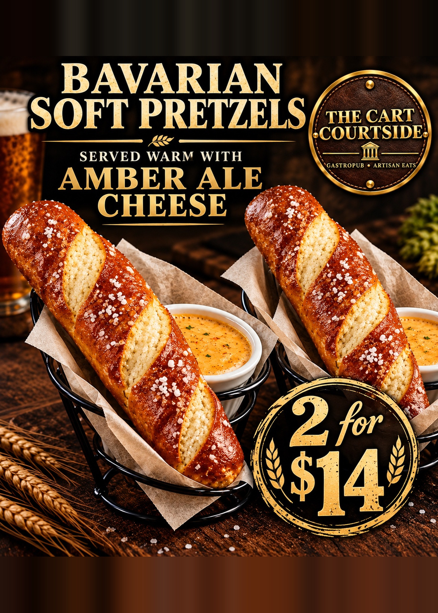 Bavarian DOUBLE Soft Pretzels w Amber Ale Cheese🥨🧀 from The Cart Courtside